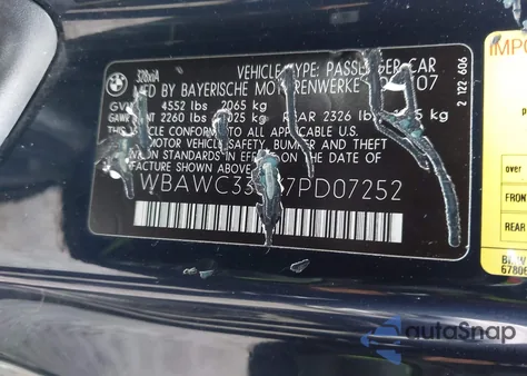 2007 BMW 328Xi z USA, uszkodzony, nr VIN WBAWC335X7PD07252